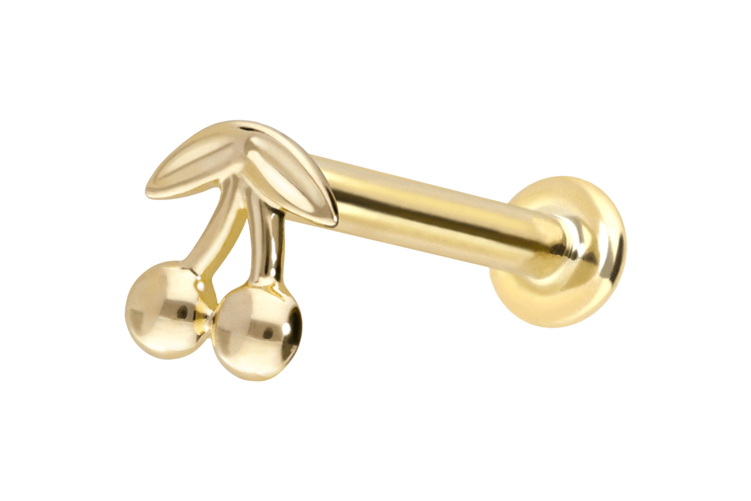 14 Karat Gold Labret Piercing mit Push Fit KIRSCHEN